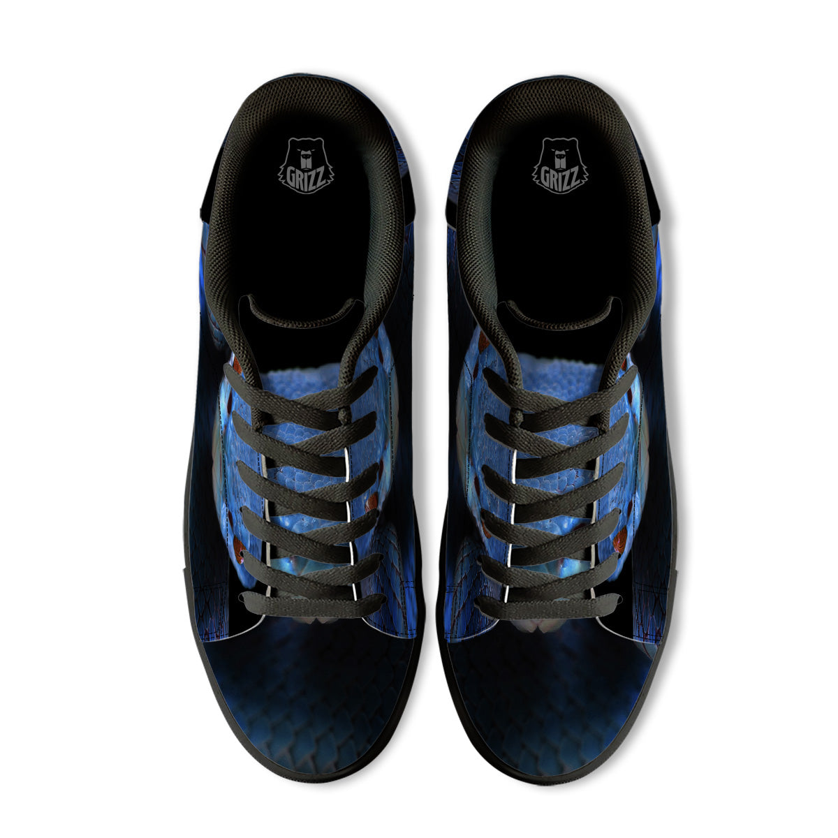 Blue Viper Snake Print Black Low Top Sneakers-grizzshop