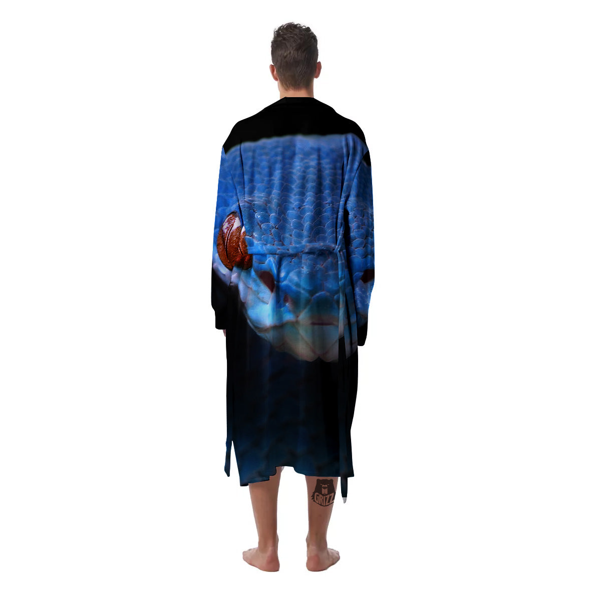Blue Viper Snake Print Men's Robe-grizzshop