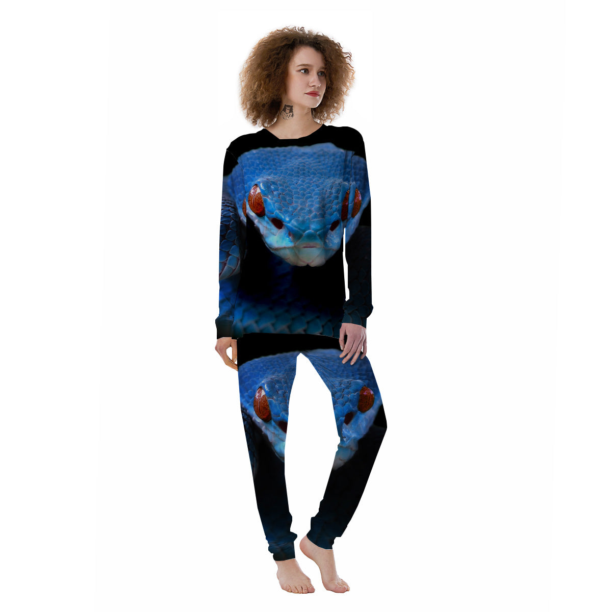 Blue Viper Snake Print Women's Pajamas-grizzshop