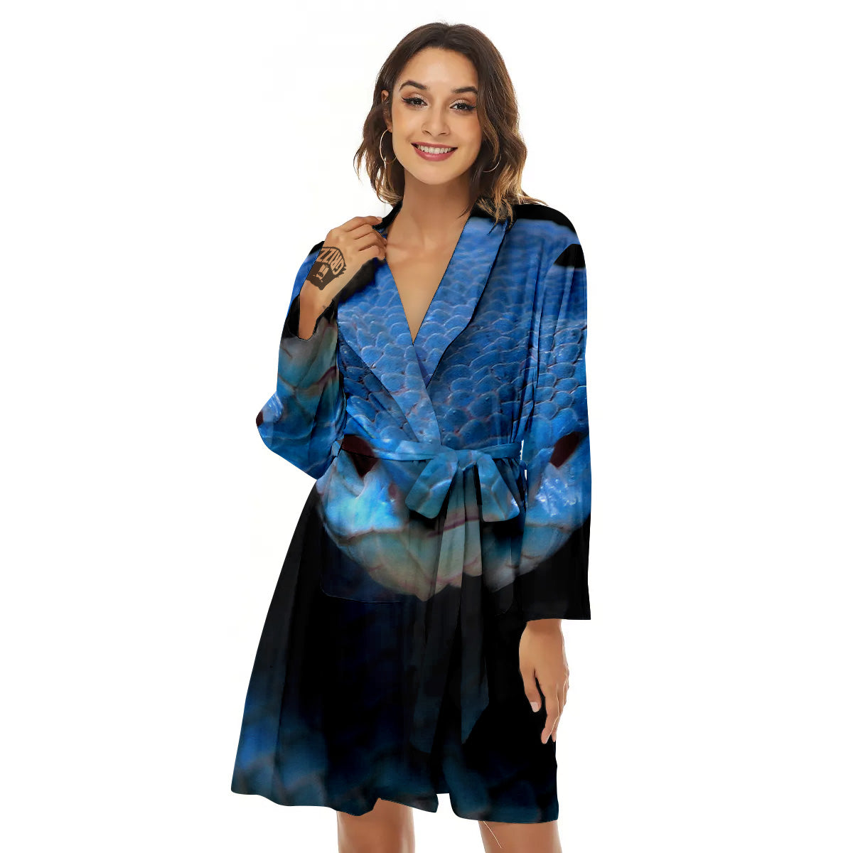 Blue Viper Snake Print Women's Robe-grizzshop