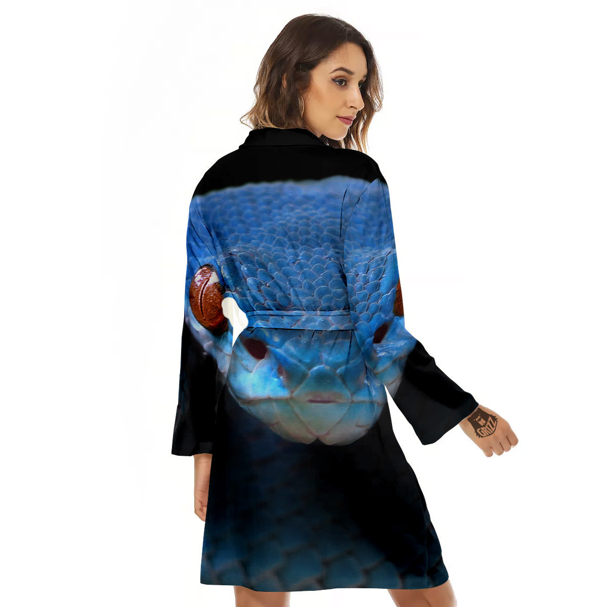 Blue Viper Snake Print Women's Robe-grizzshop