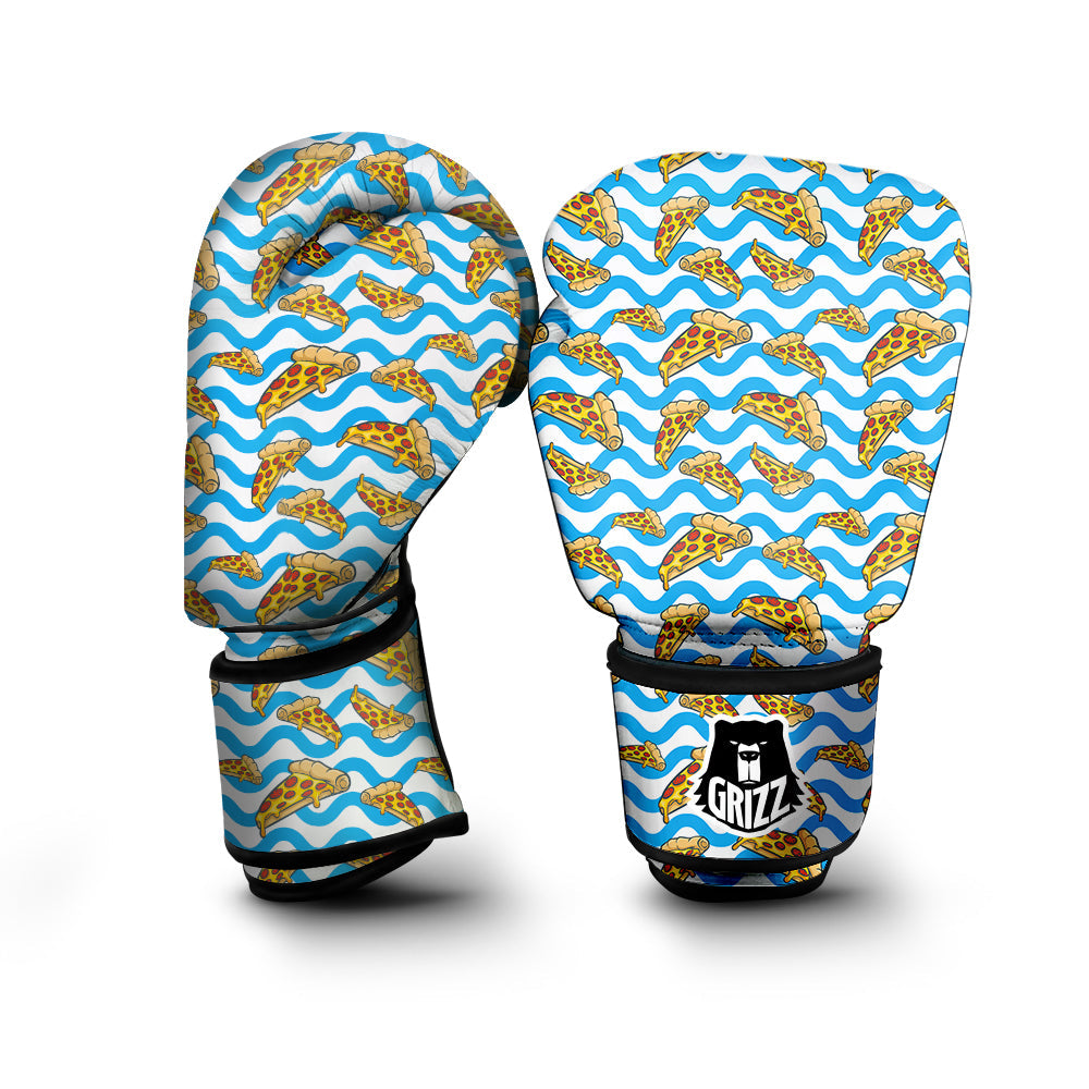 Blue Wave Pizza Print Pattern Boxing Gloves-grizzshop