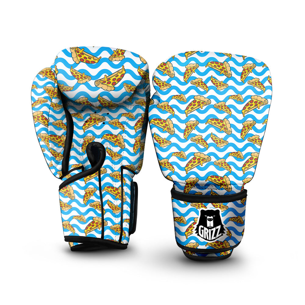 Blue Wave Pizza Print Pattern Boxing Gloves-grizzshop
