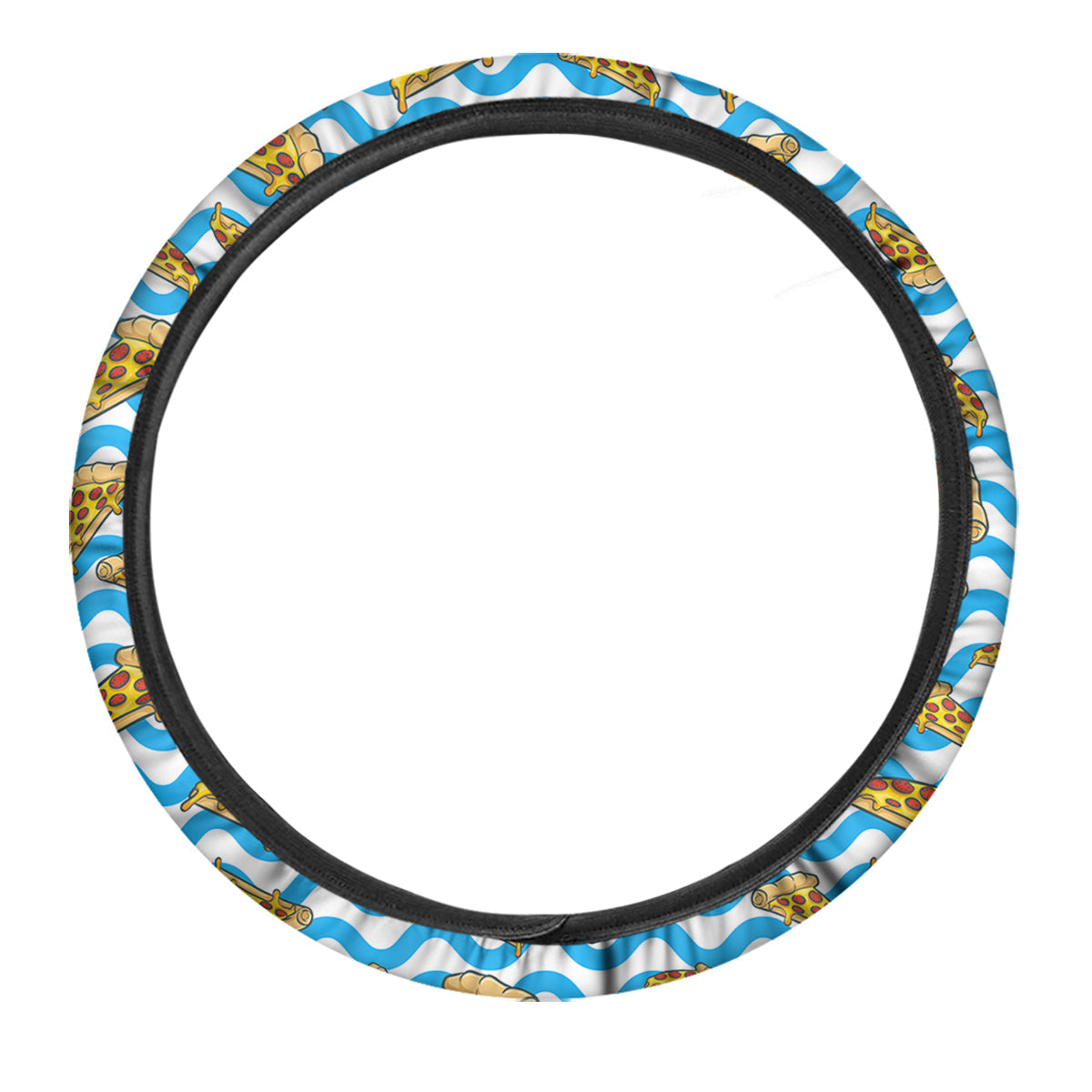 Blue Wave Pizza Print Pattern Car Steering Wheel Cover-grizzshop