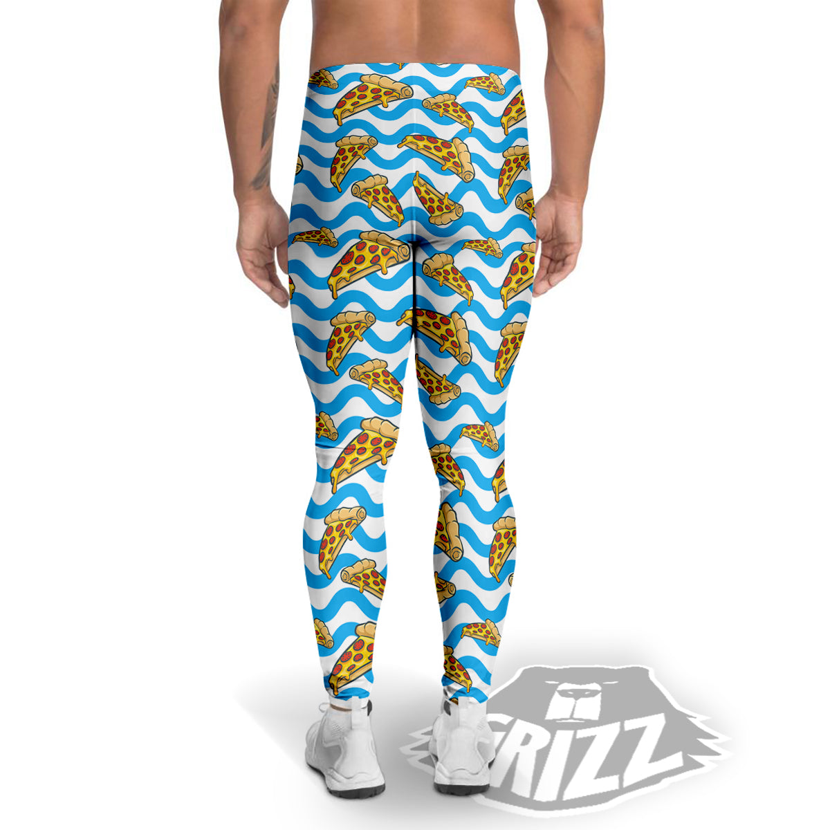 Blue Wave Pizza Print Pattern Men's Leggings-grizzshop