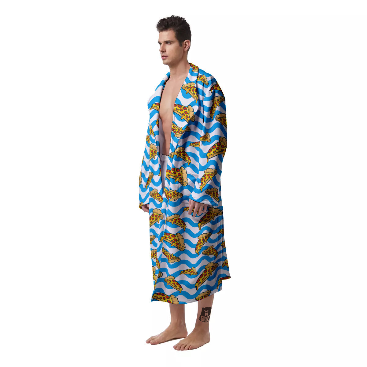 Blue Wave Pizza Print Pattern Men's Robe-grizzshop