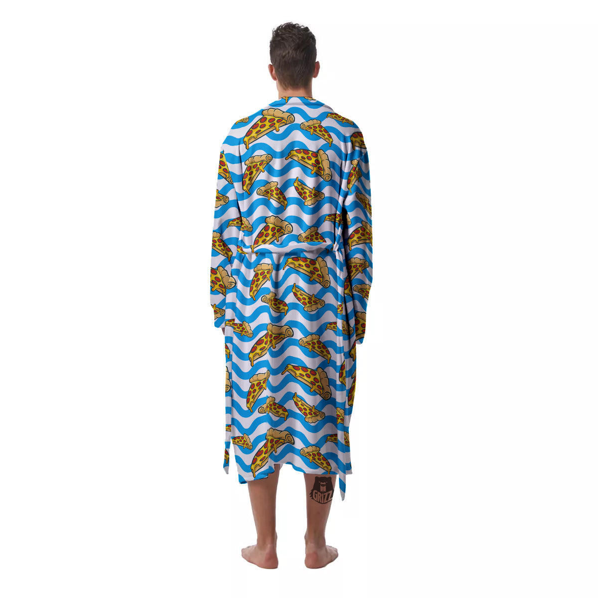 Blue Wave Pizza Print Pattern Men's Robe-grizzshop