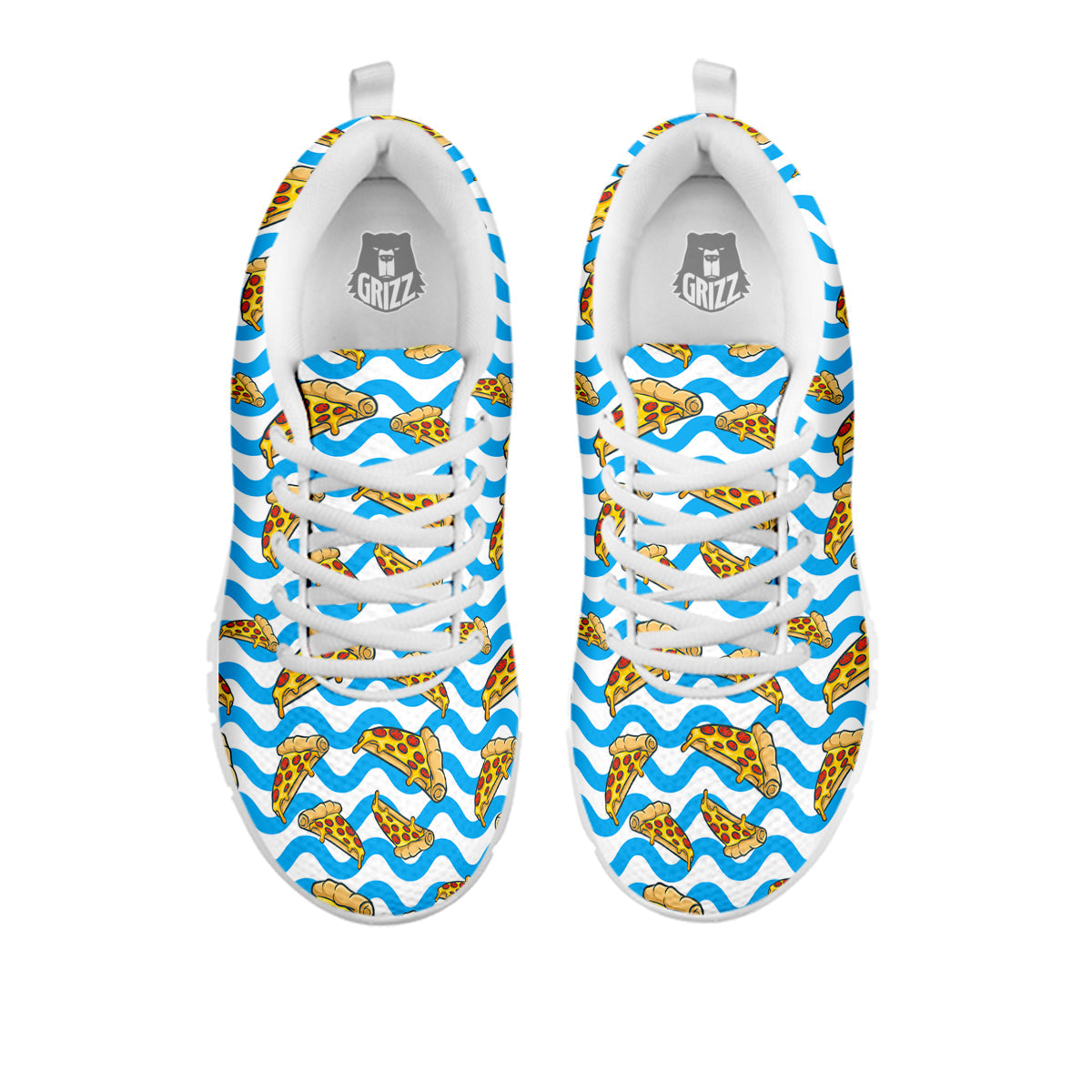 Blue Wave Pizza Print Pattern White Sneaker-grizzshop