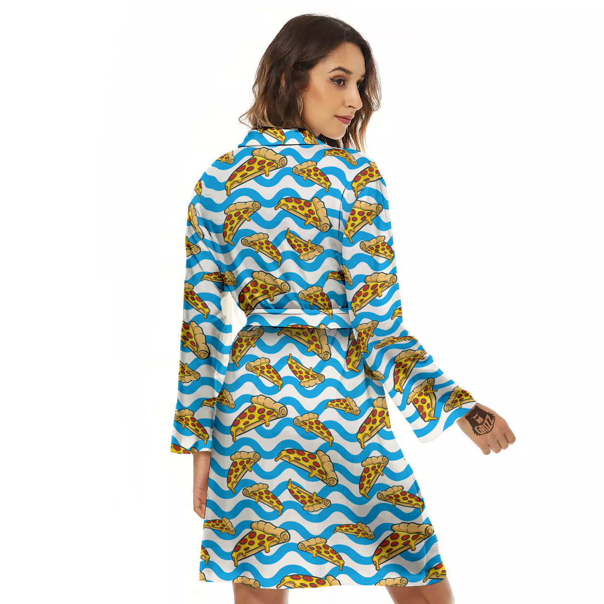Blue Wave Pizza Print Pattern Women's Robe-grizzshop
