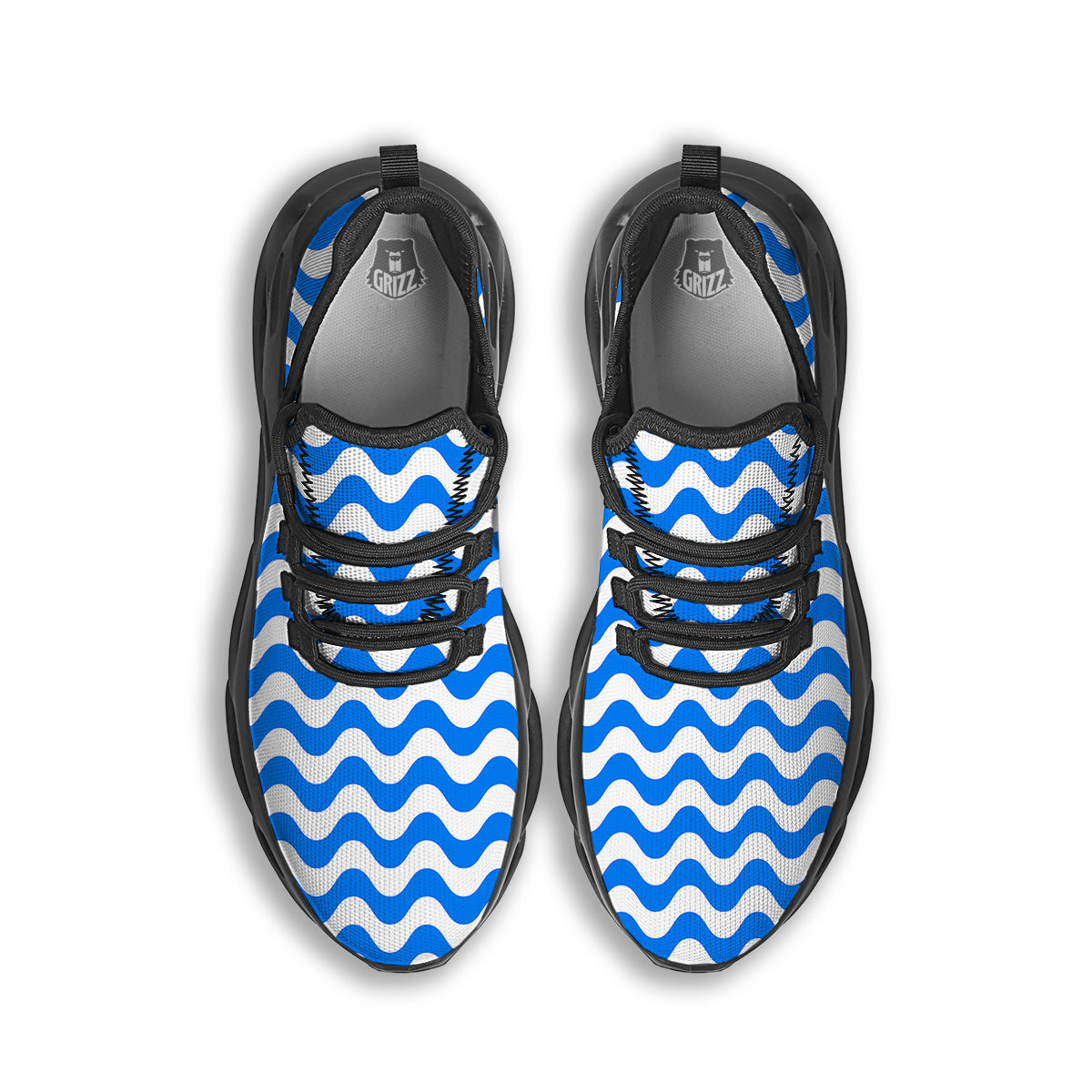 Blue Wave Striped Print Black Running Shoes-grizzshop