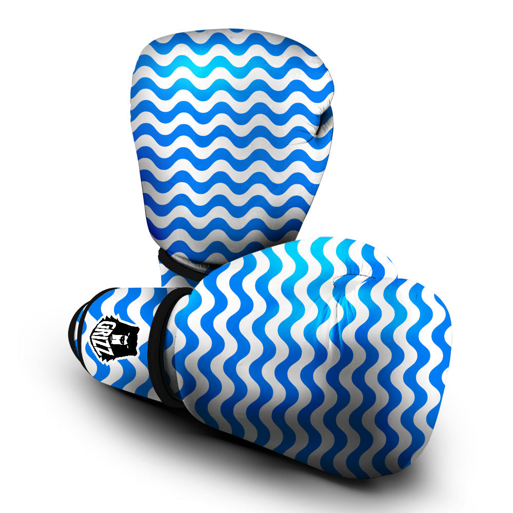 Blue Wave Striped Print Boxing Gloves-grizzshop