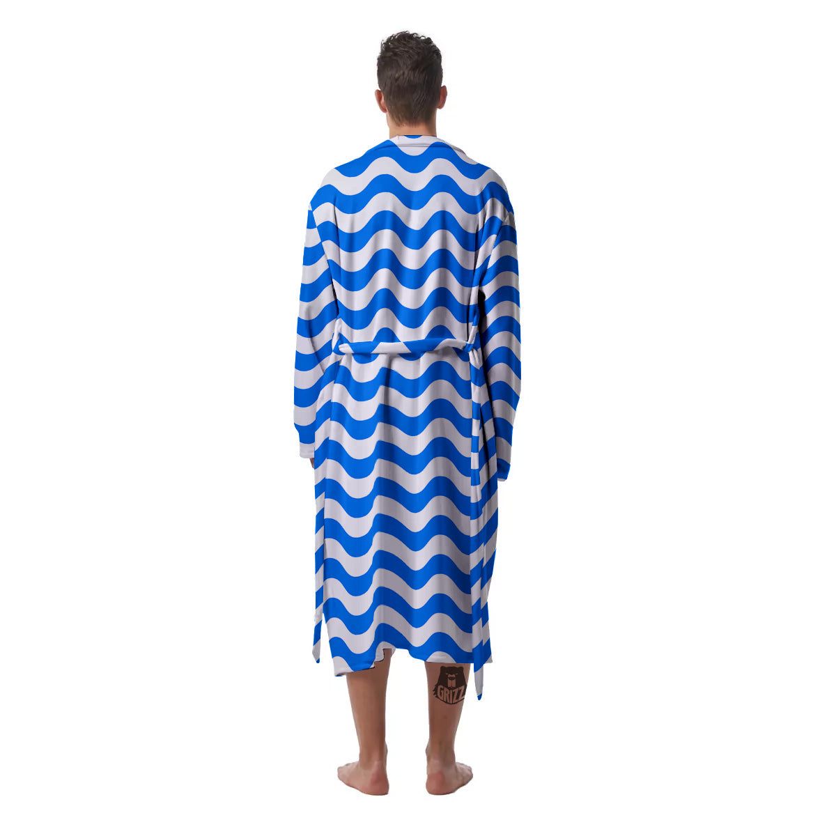 Blue Wave Striped Print Men's Robe-grizzshop