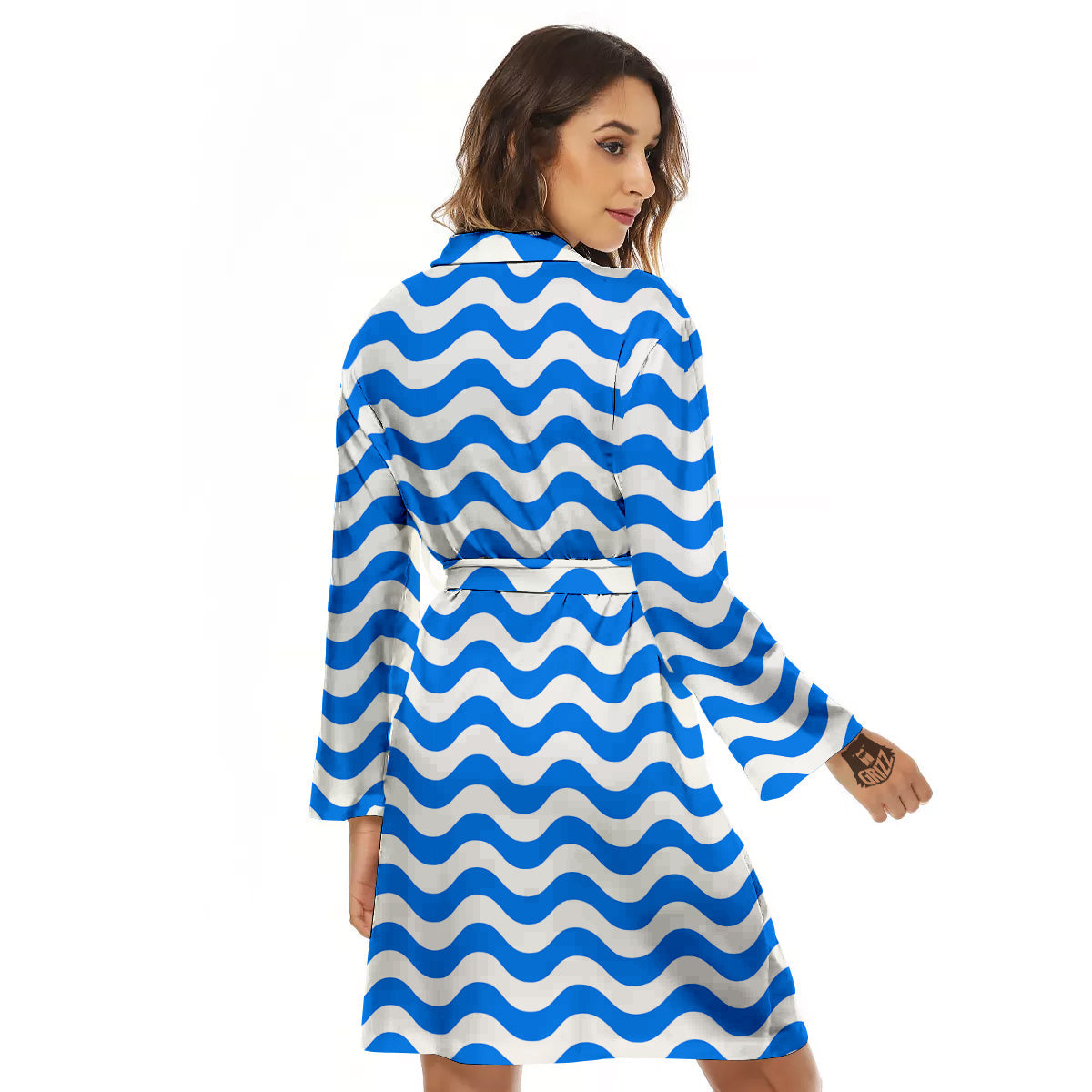 Blue Wave Striped Print Women's Robe-grizzshop