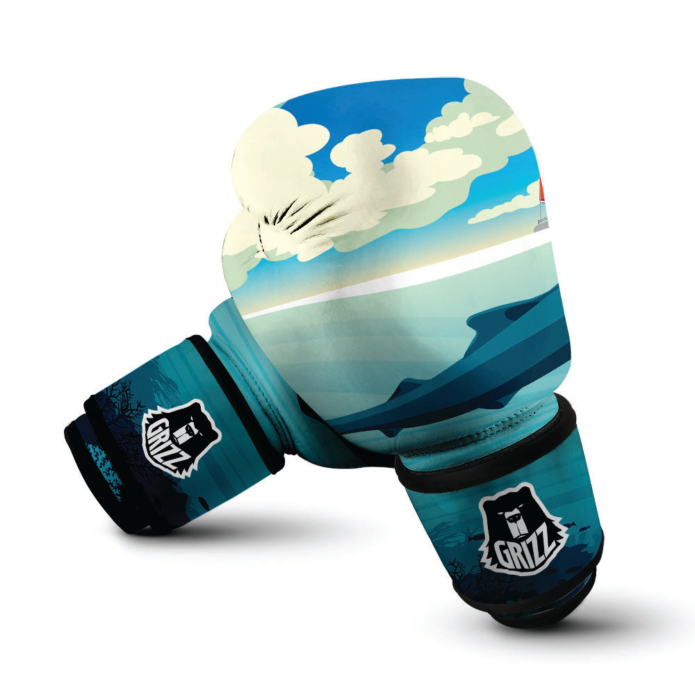 Blue Whale In Deep Sea Print Boxing Gloves-grizzshop