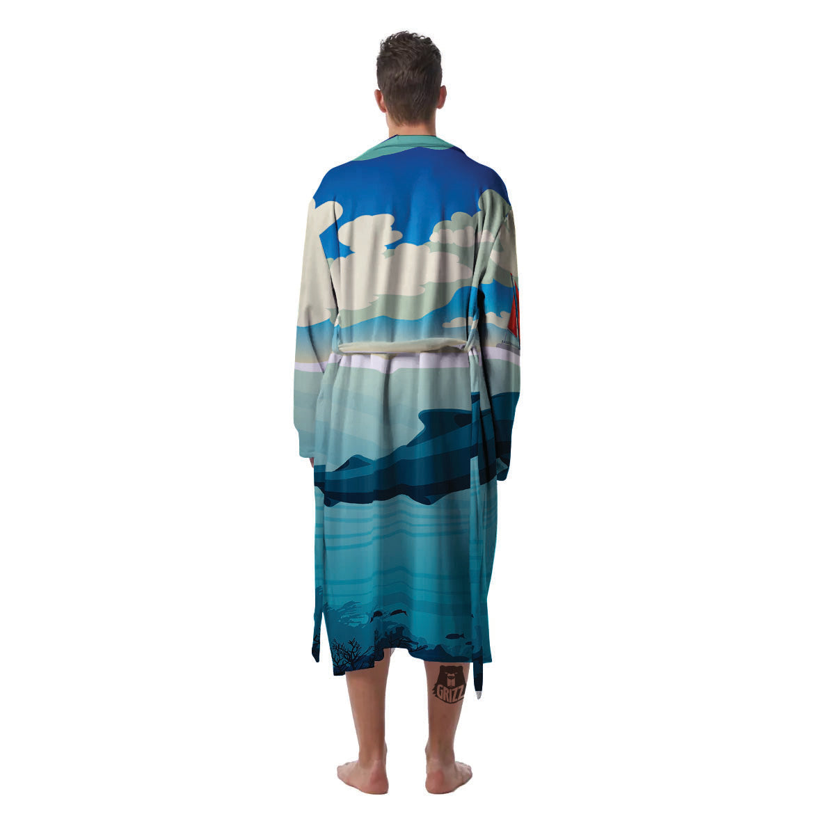 Blue Whale In Deep Sea Print Men's Robe-grizzshop