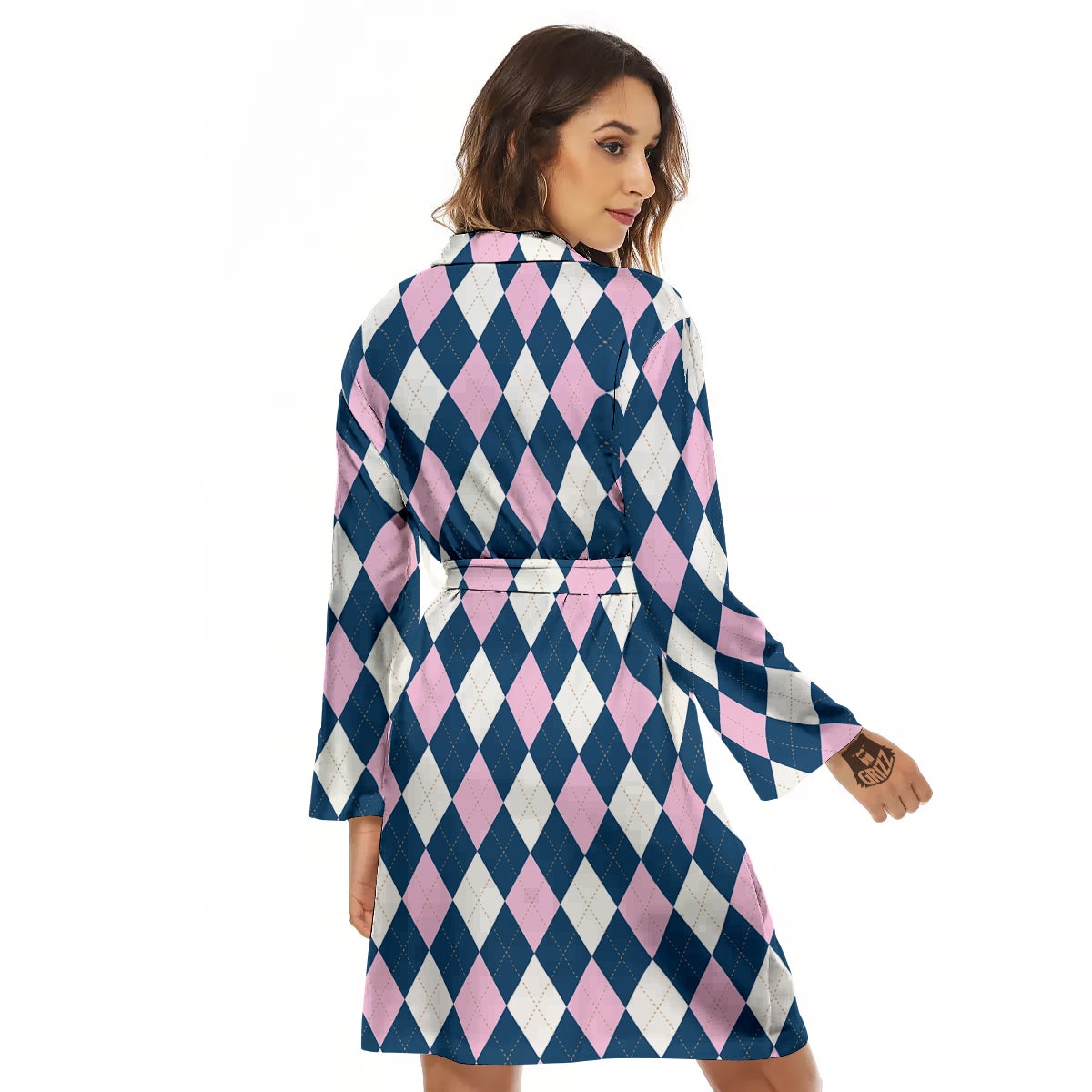 Blue White And Pink Argyle Print Pattern Women's Robe-grizzshop