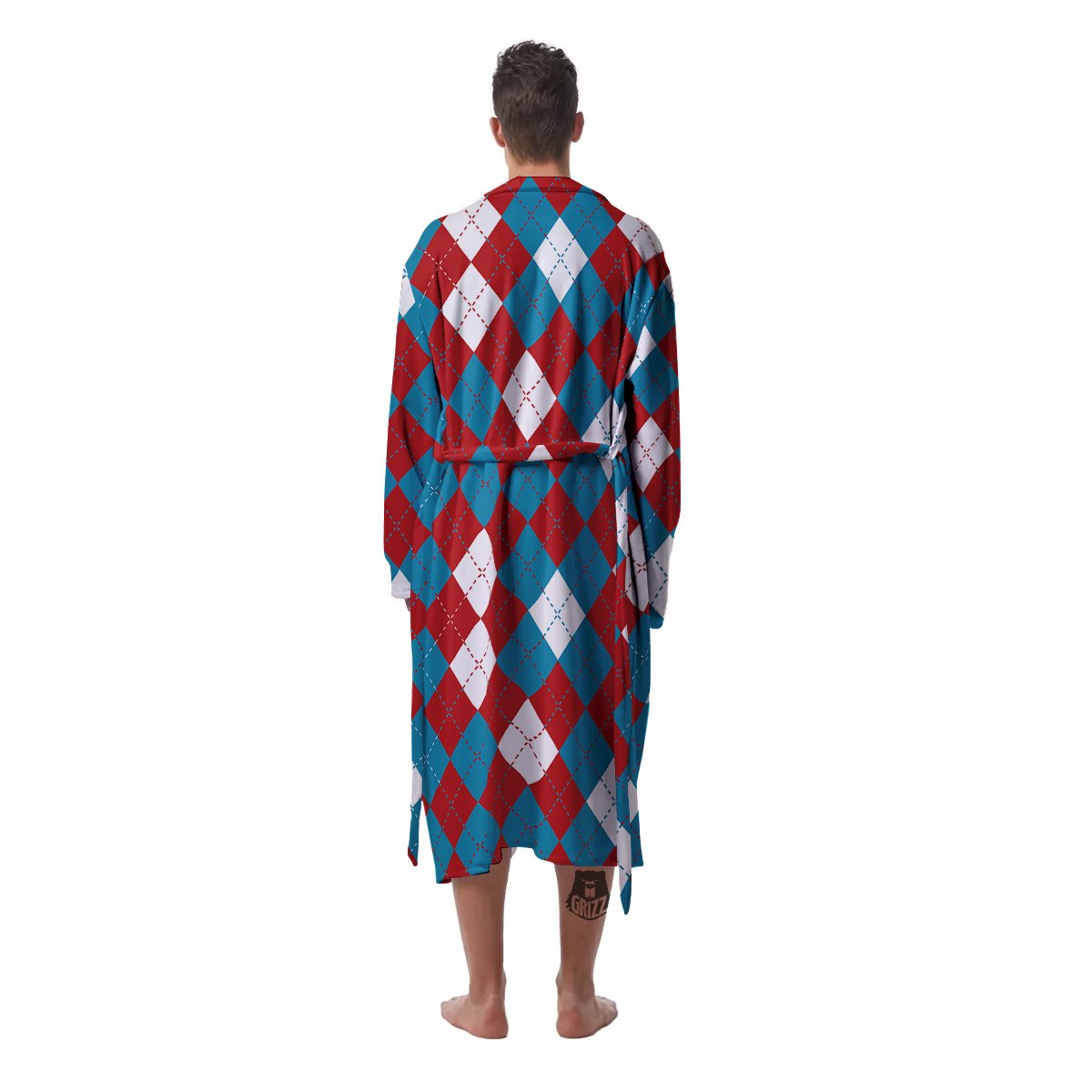 Blue White And Red Argyle Print Pattern Men's Robe-grizzshop