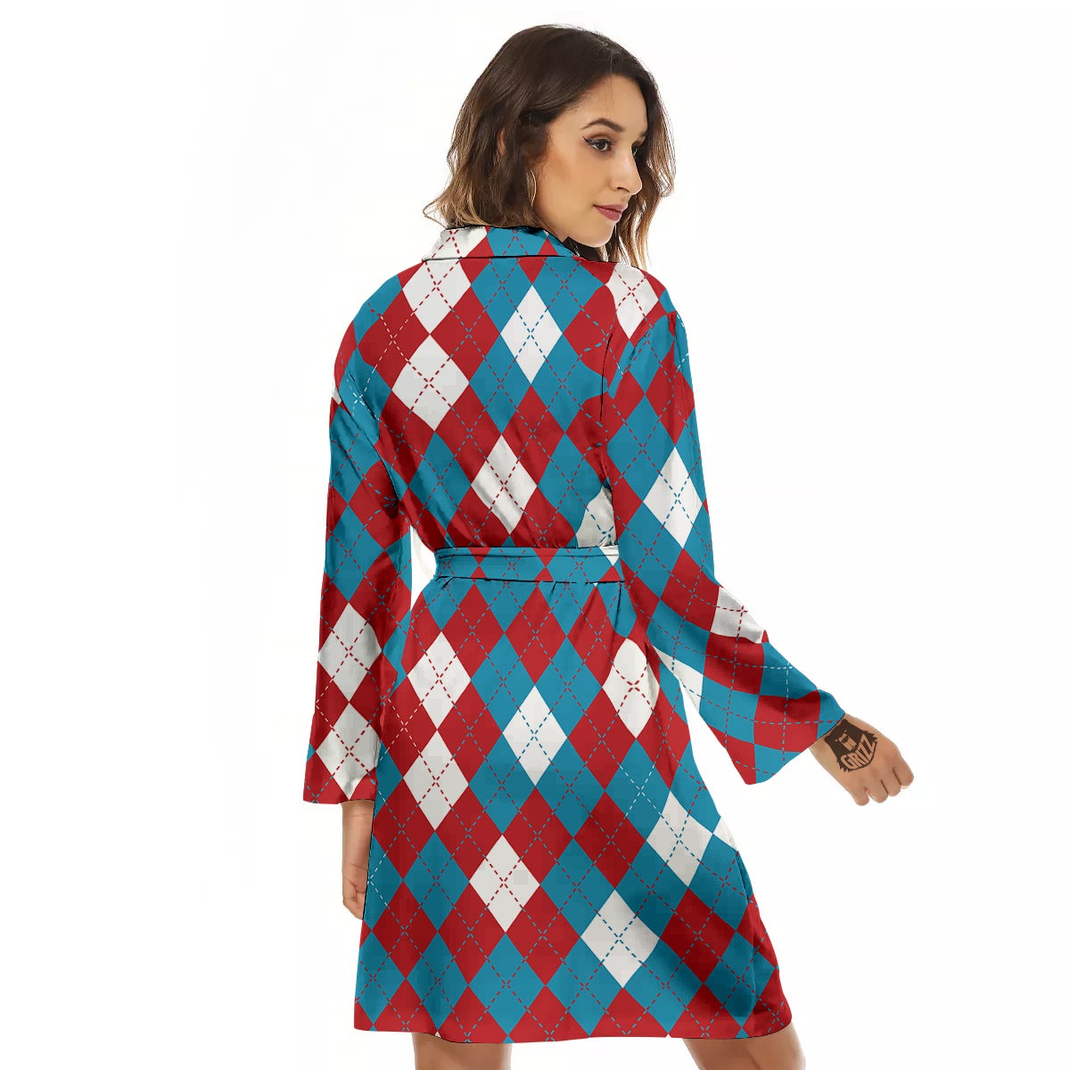 Blue White And Red Argyle Print Pattern Women's Robe-grizzshop