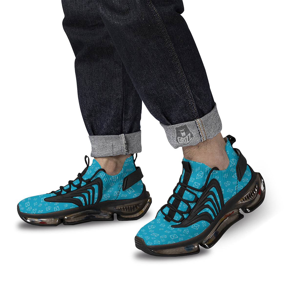 Blue White Mail Print Pattern Black Gym Shoes-grizzshop