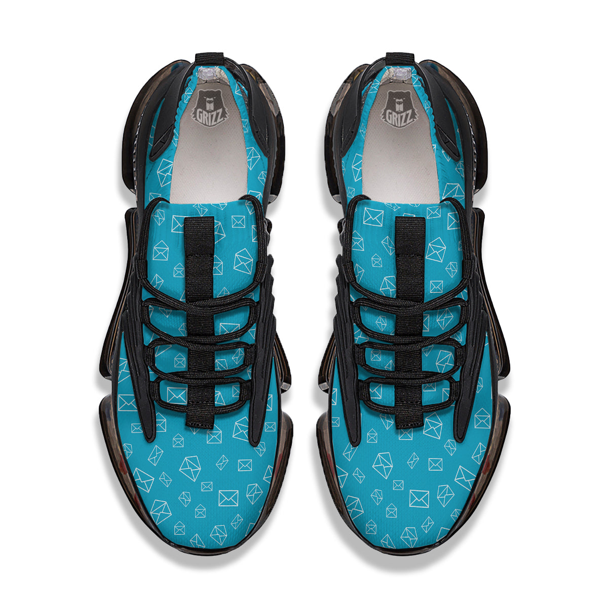Blue White Mail Print Pattern Black Gym Shoes-grizzshop