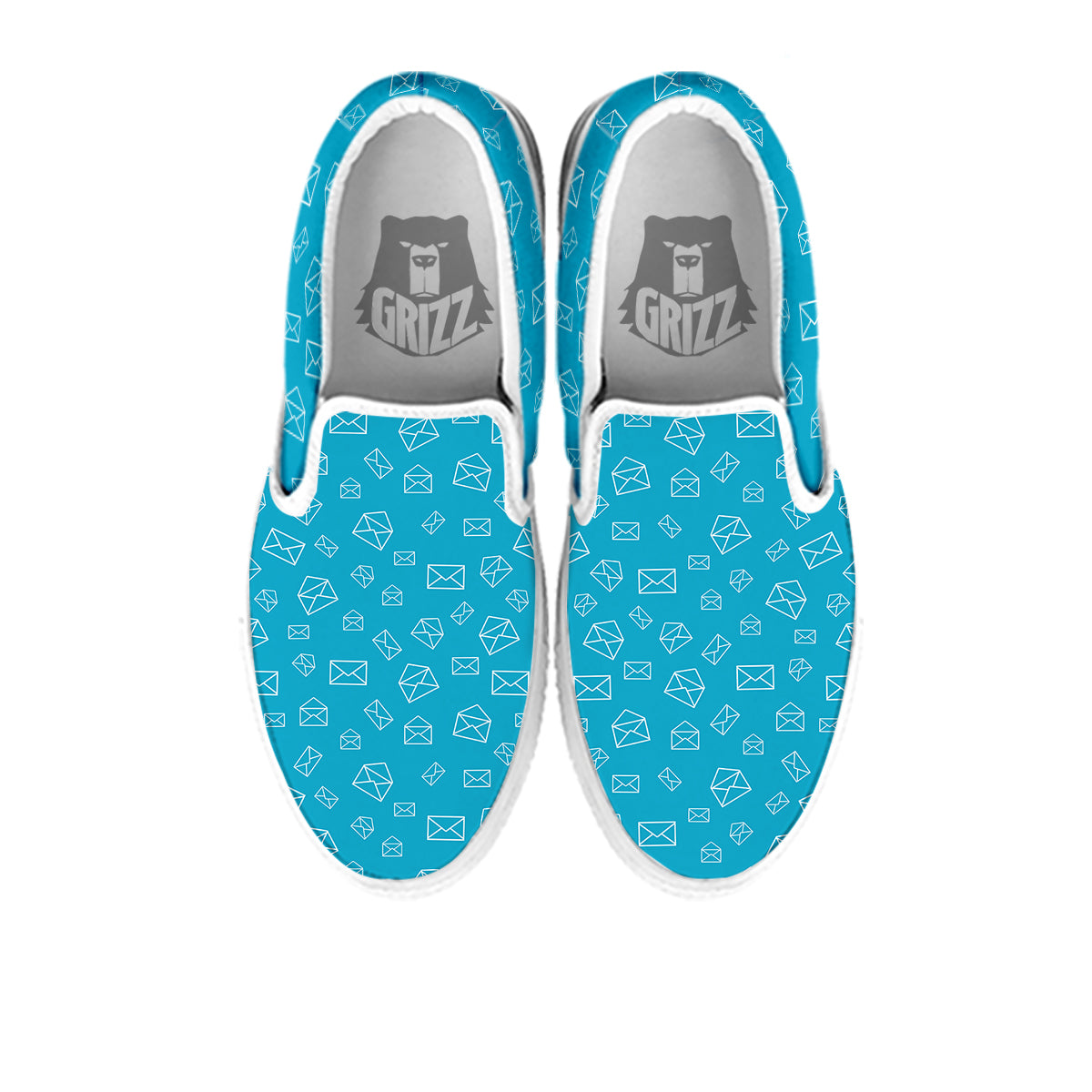 Blue White Mail Print Pattern White Slip On Shoes-grizzshop
