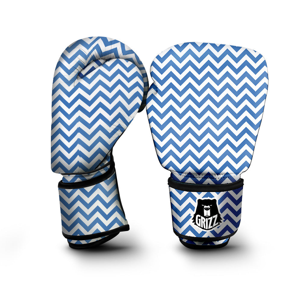 Blue Zigzag Print Pattern Boxing Gloves-grizzshop