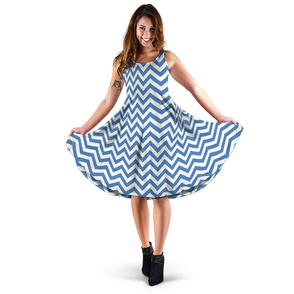 Blue Zigzag Print Pattern Dress-grizzshop