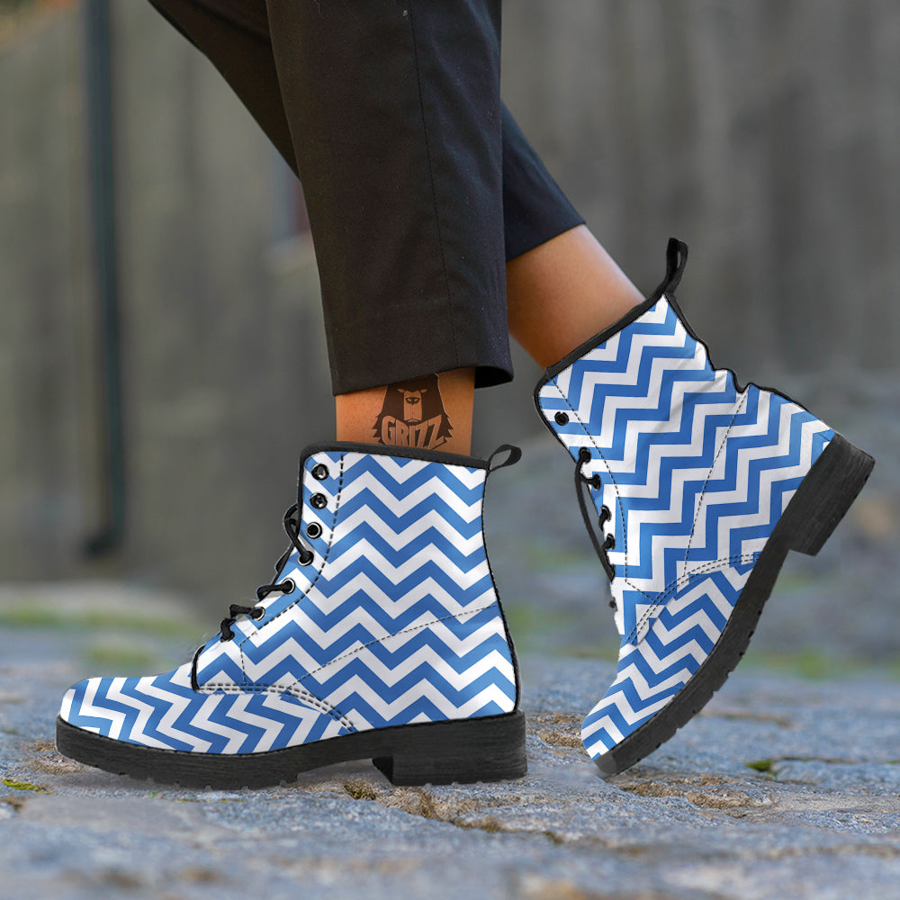 Blue Zigzag Print Pattern Leather Boots-grizzshop