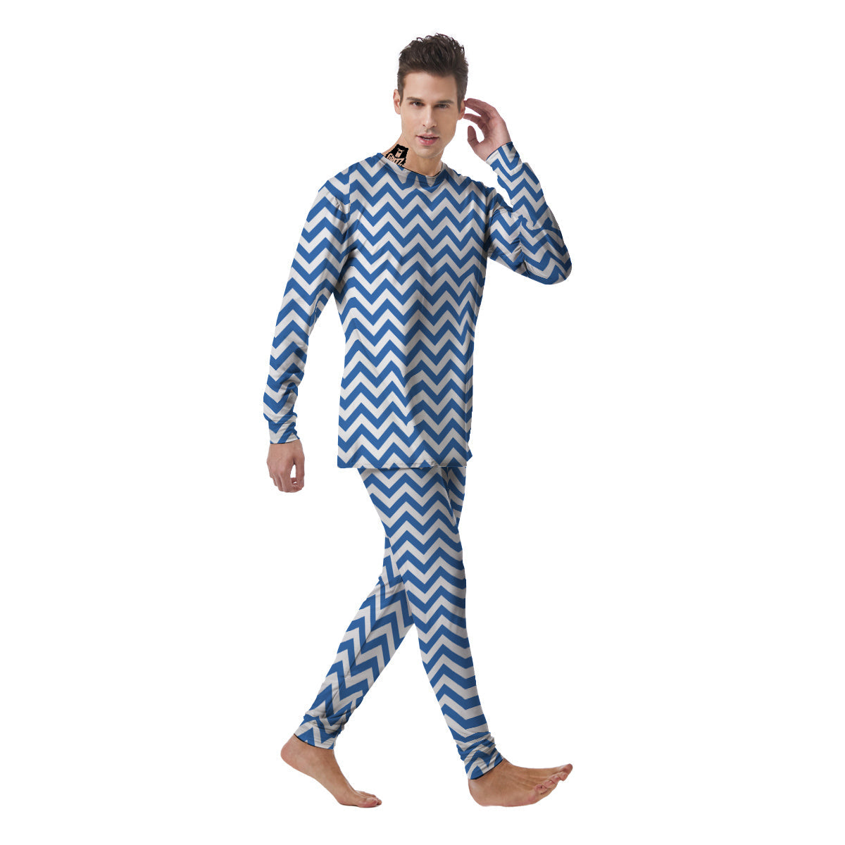 Blue Zigzag Print Pattern Men's Pajamas-grizzshop