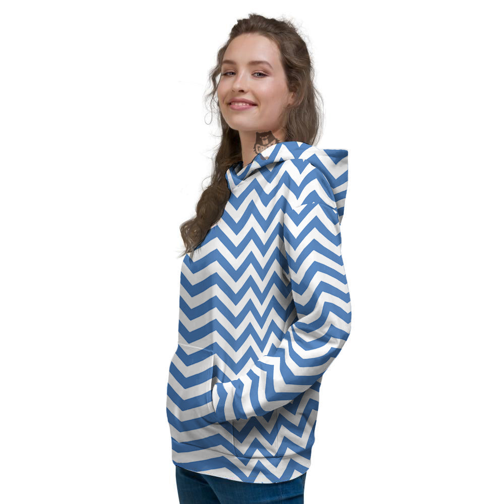 Blue Zigzag Print Pattern Women's Hoodie-grizzshop