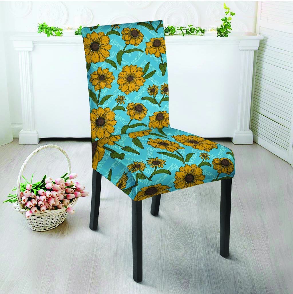 Blue Zigzag Sunflower Chair Cover-grizzshop