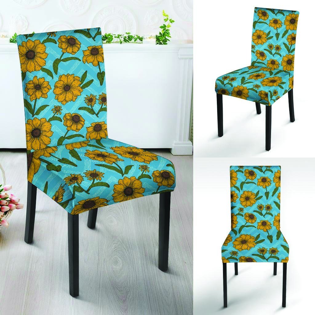 Blue Zigzag Sunflower Chair Cover-grizzshop