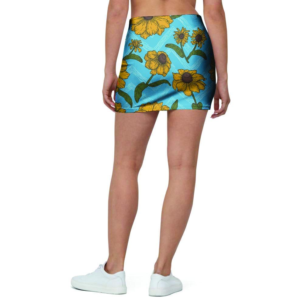 Blue Zigzag Sunflower Mini Skirt-grizzshop