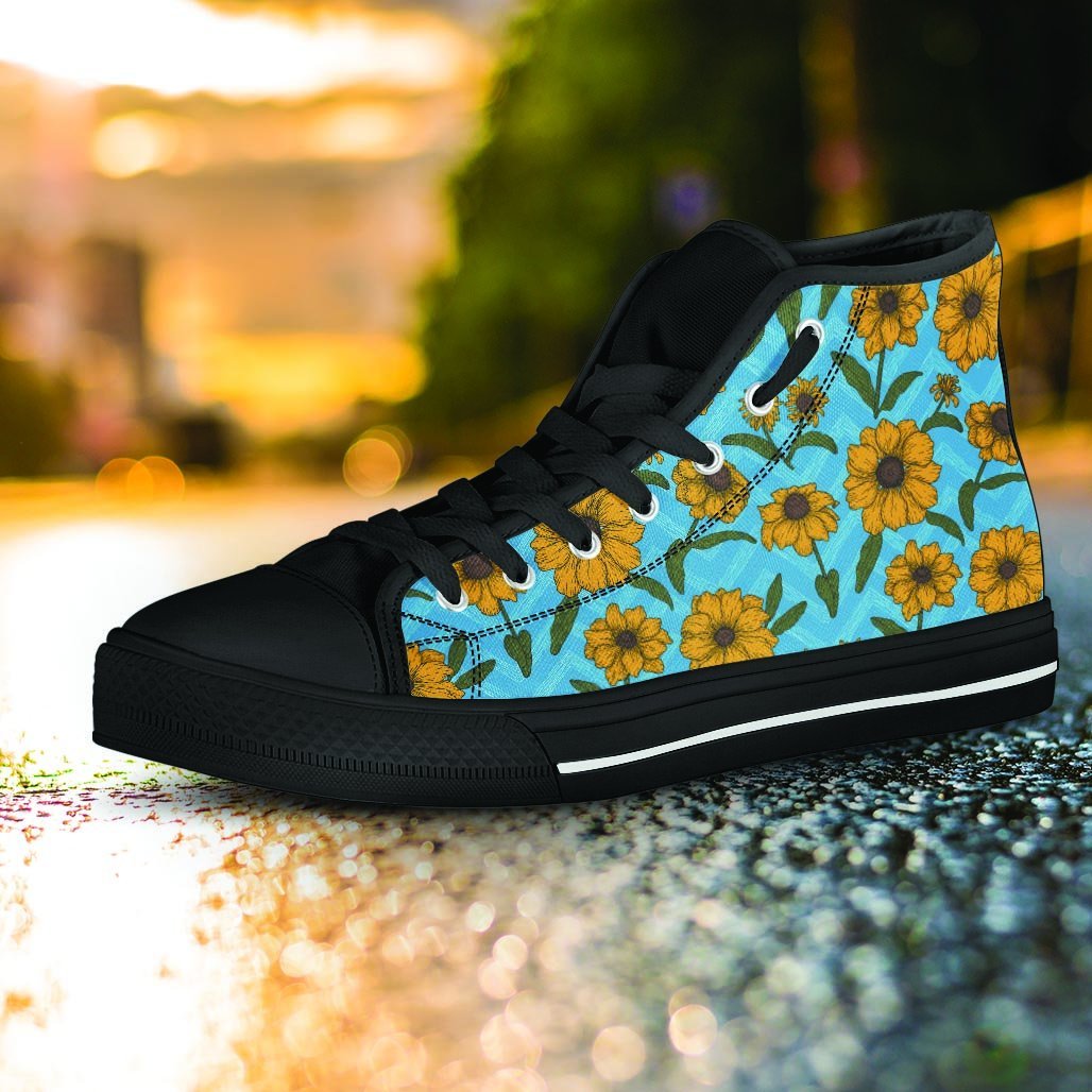 Blue Zigzag Sunflower Women's High Top Shoes-grizzshop