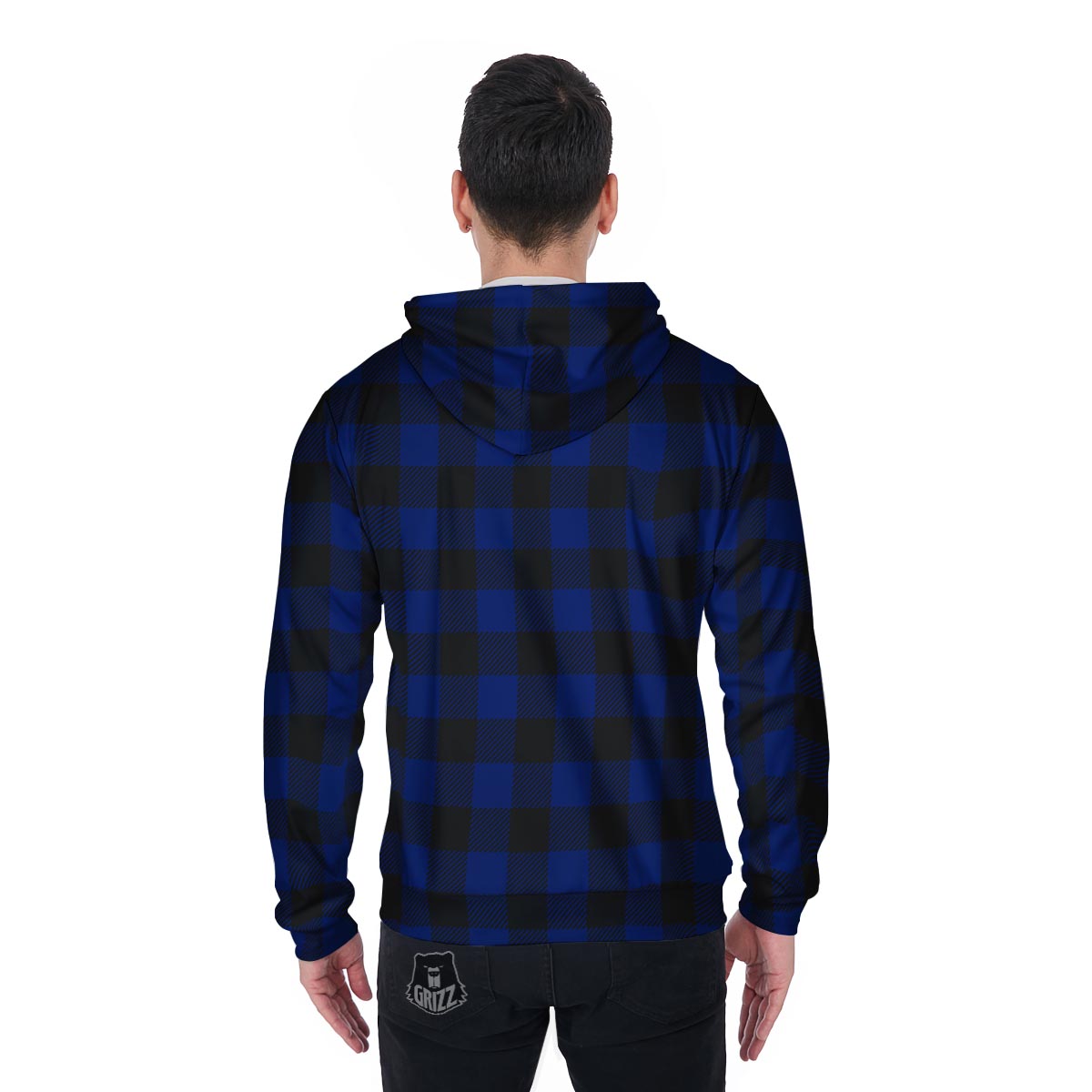 Blue Buffalo Plaid Men's Zip Up Hoodie-grizzshop