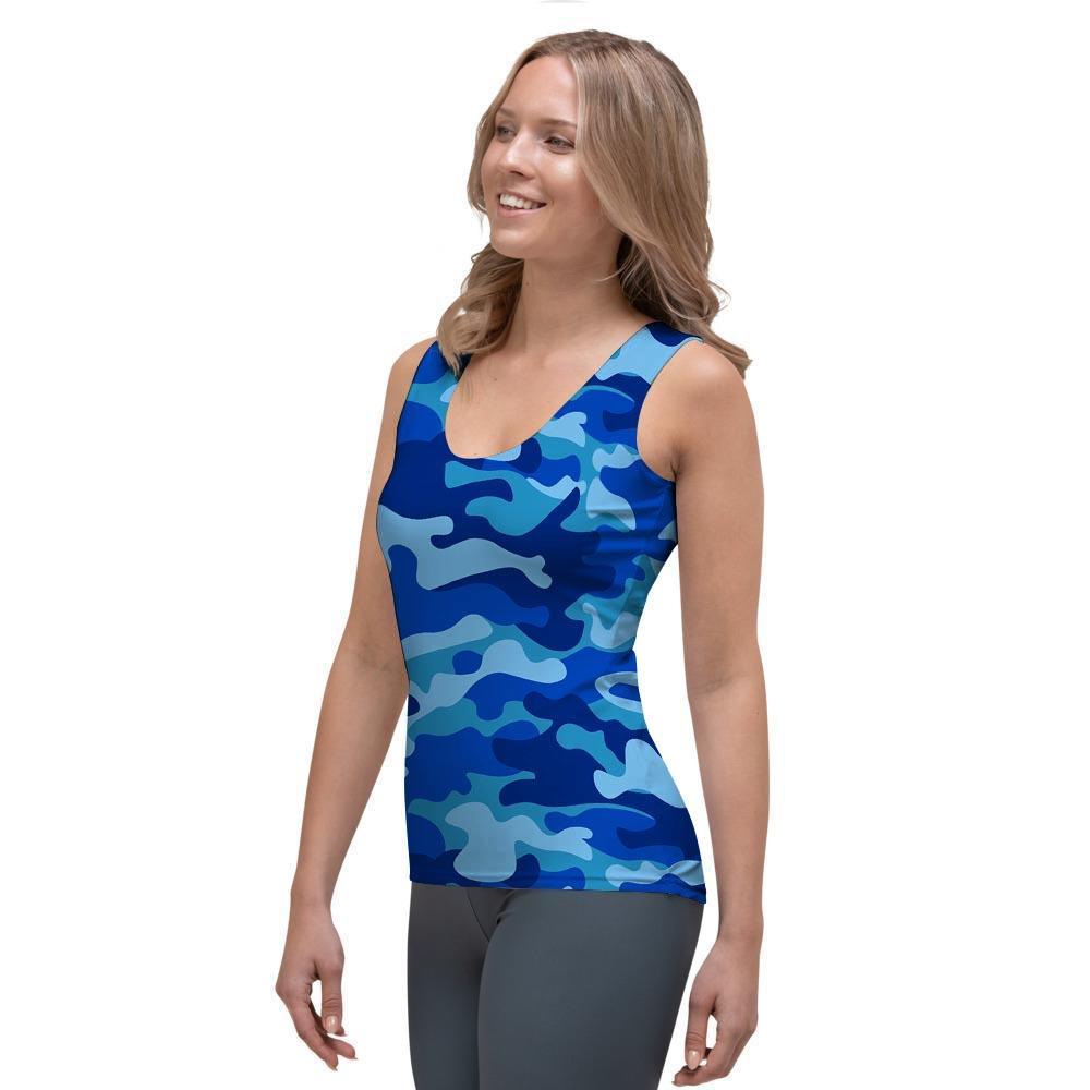 Blue Camo Print Women's Tank Top-grizzshop
