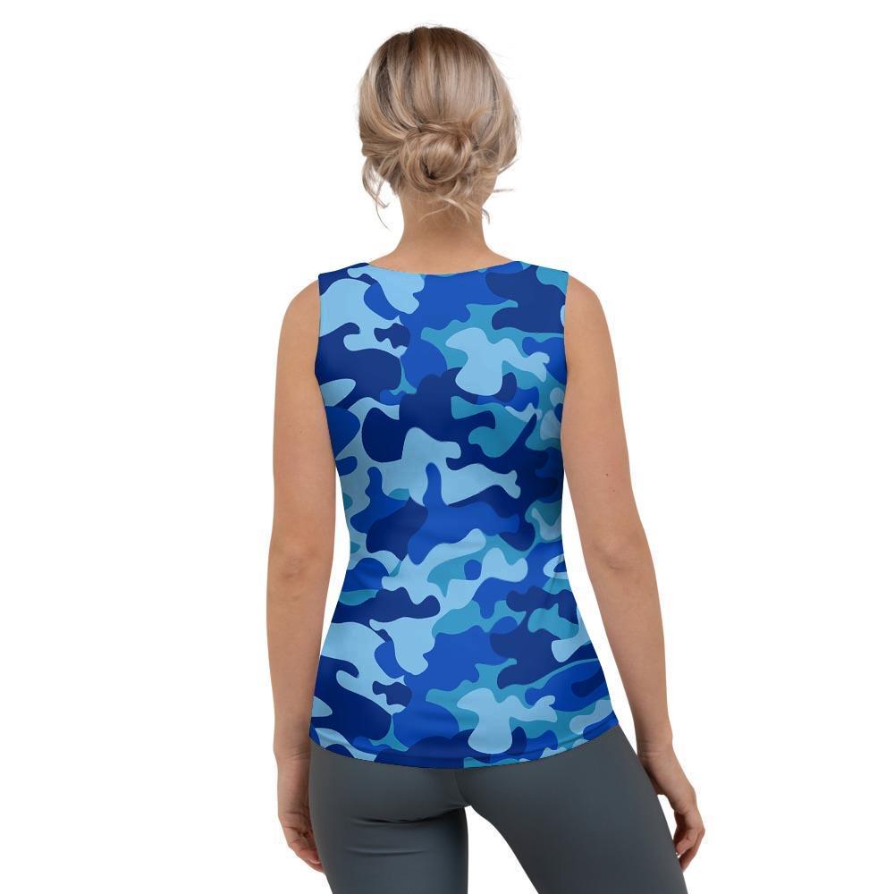 Blue Camo Print Women's Tank Top-grizzshop