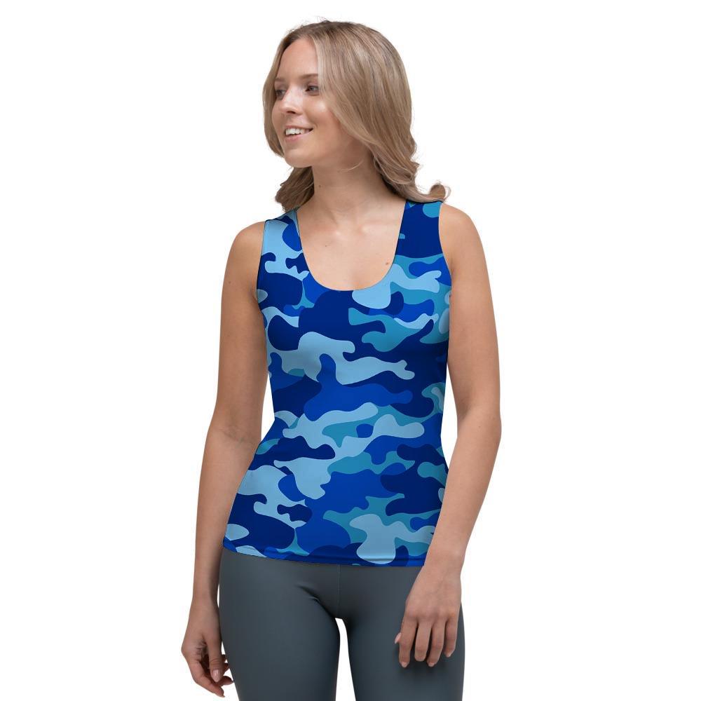 Blue Camo Print Women's Tank Top-grizzshop