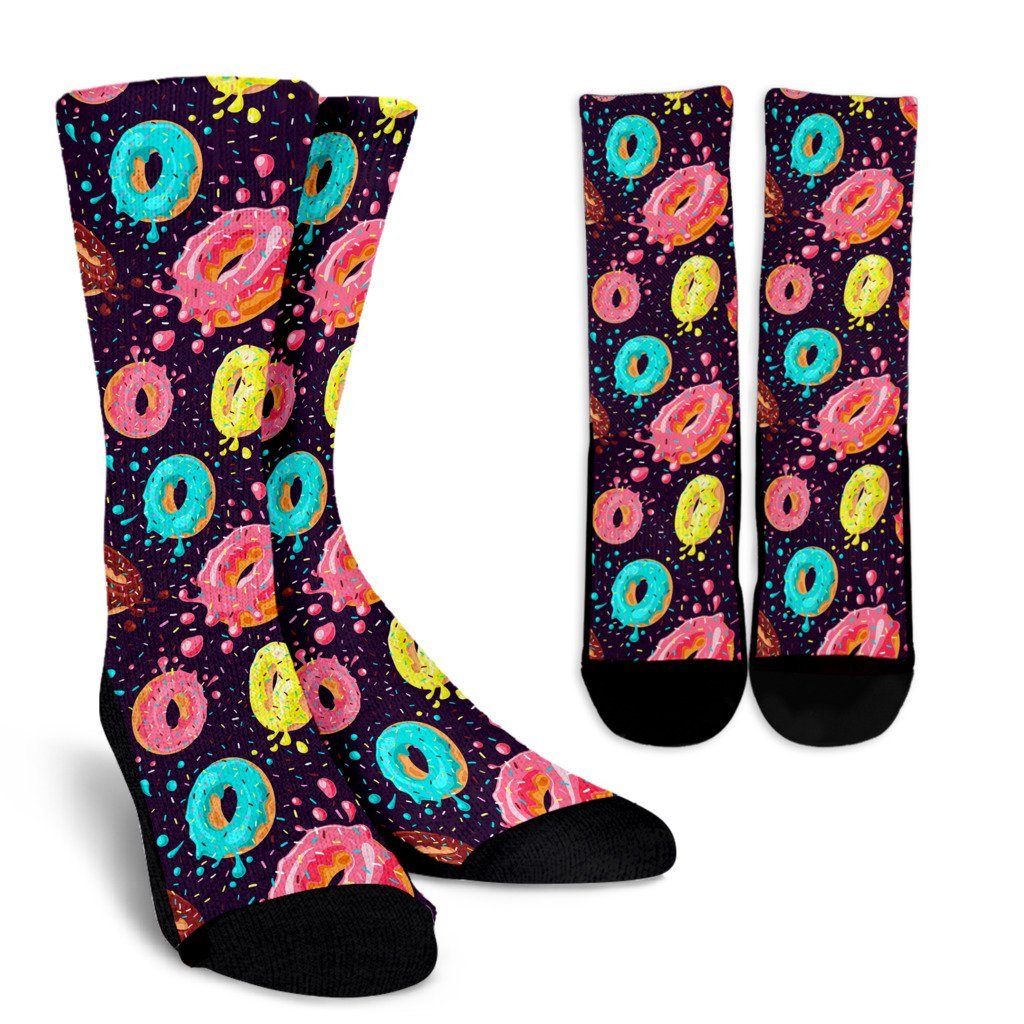 Blue Donut Pattern Print Unisex Crew Socks-grizzshop