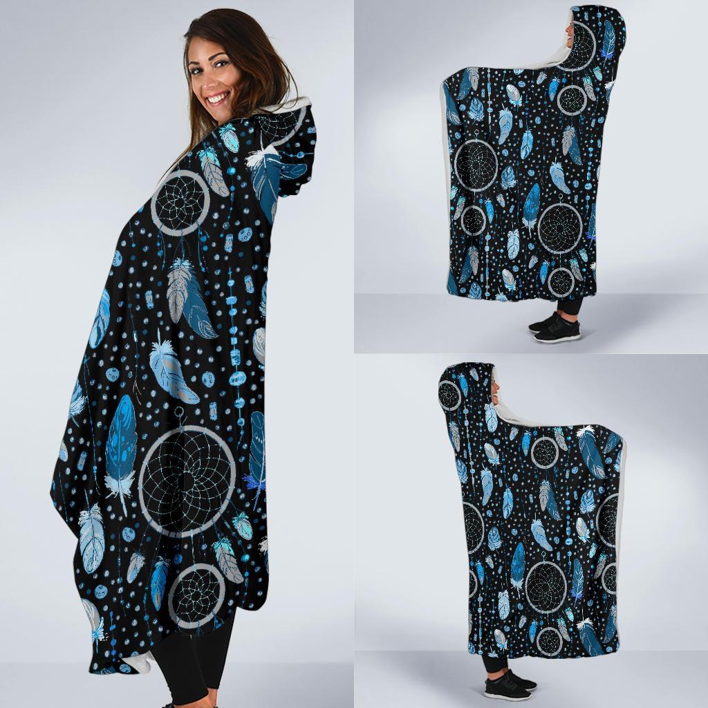 Blue Dream Catcher Feather Hooded Blanket-grizzshop