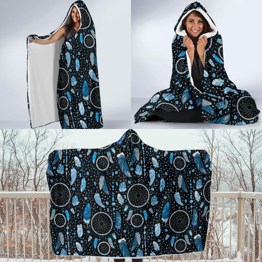 Blue Dream Catcher Feather Hooded Blanket-grizzshop