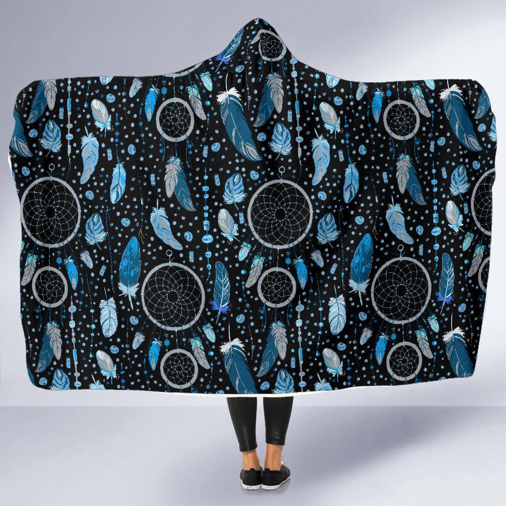 Blue Dream Catcher Feather Hooded Blanket-grizzshop
