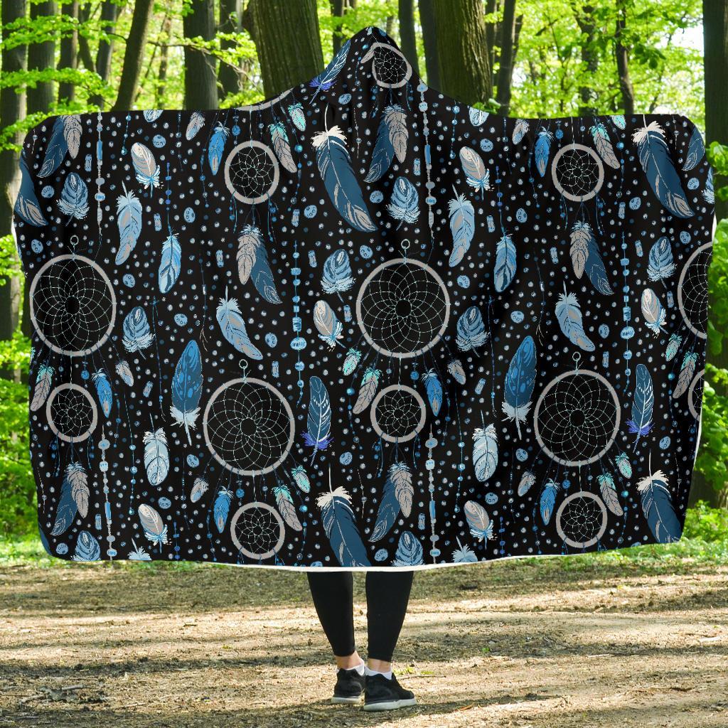 Blue Dream Catcher Feather Hooded Blanket-grizzshop
