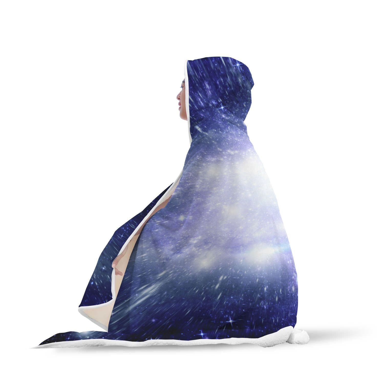 Blue Galaxy Space Stardust Print Hooded Blanket-grizzshop