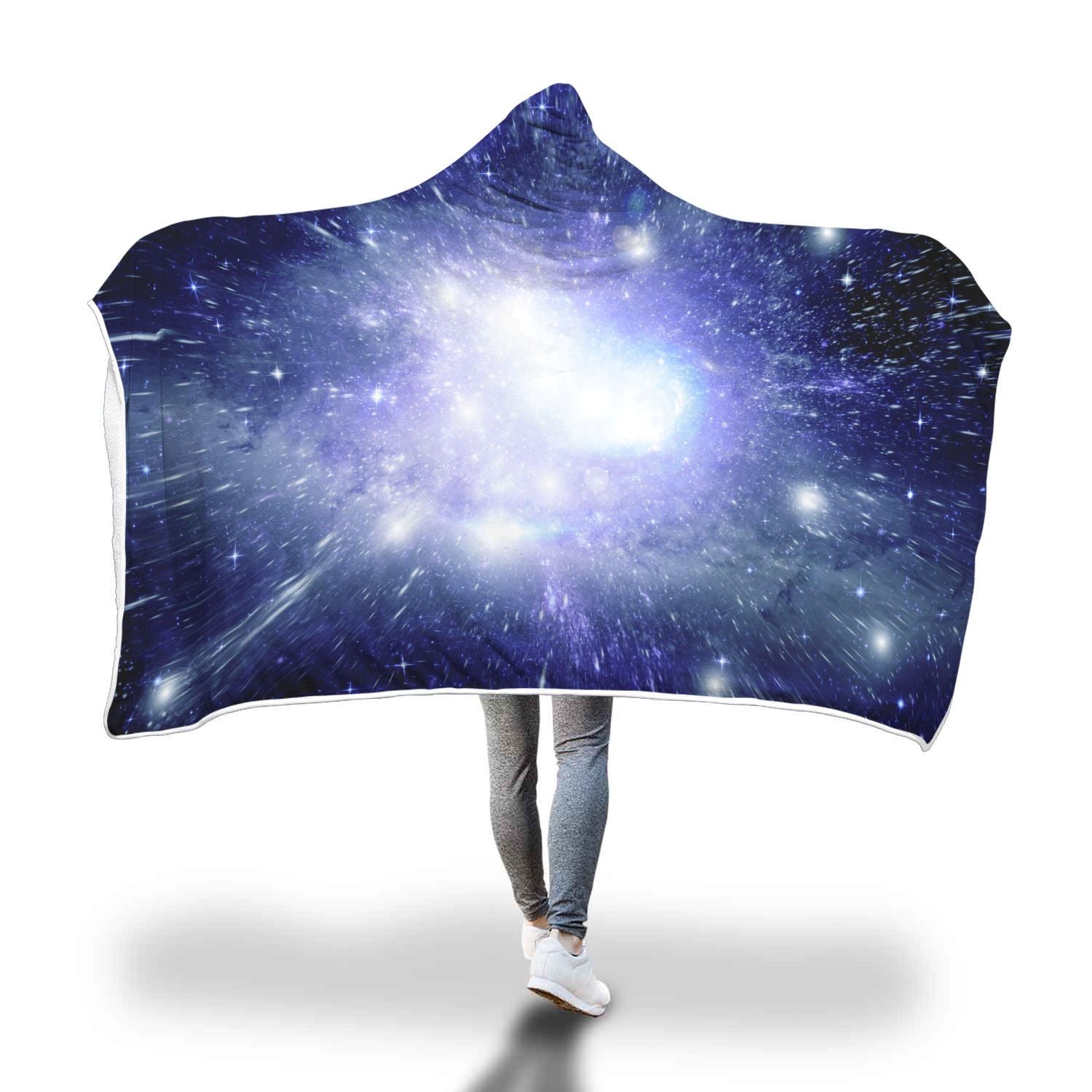 Blue Galaxy Space Stardust Print Hooded Blanket-grizzshop