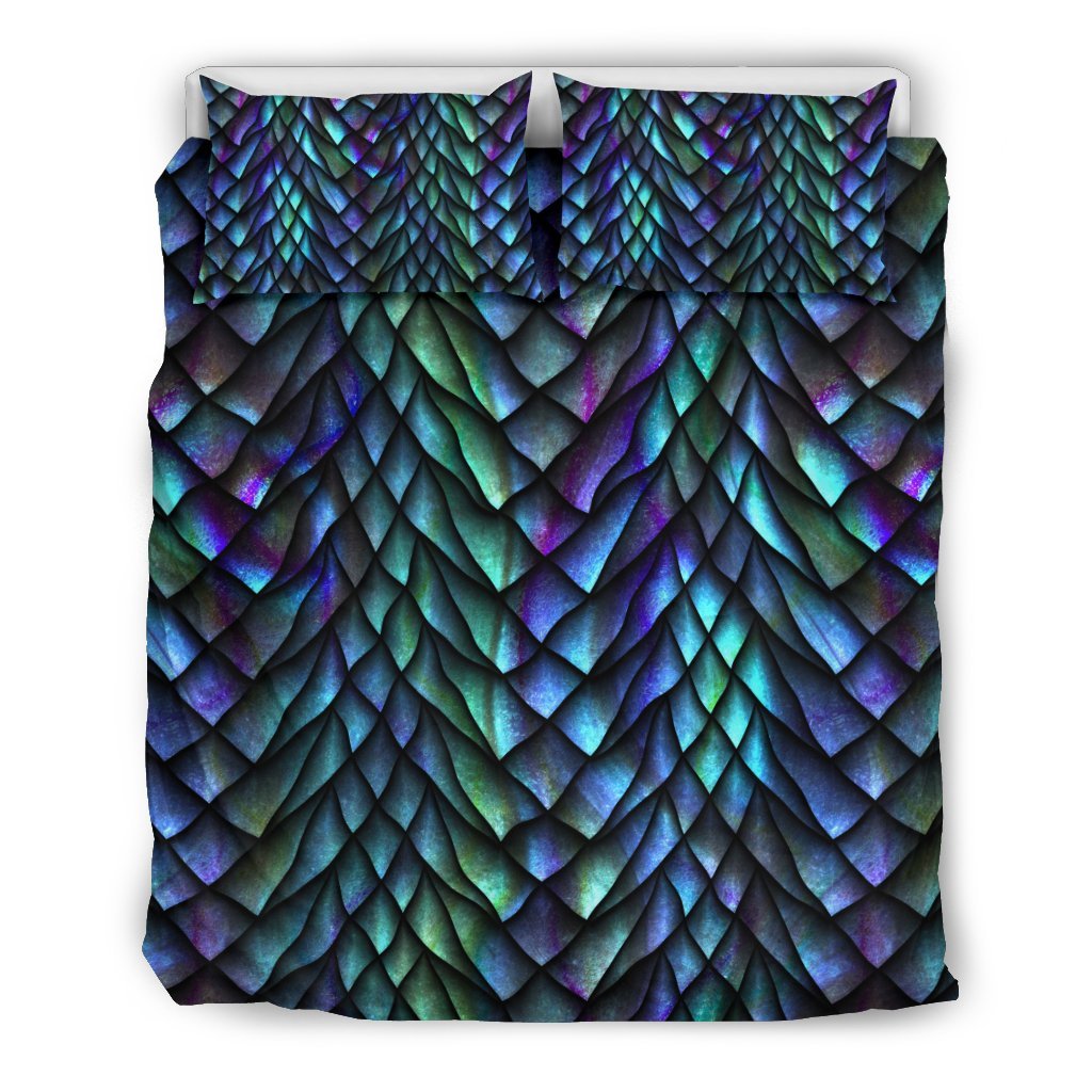 Blue Green Egg Skin Dragon Pattern Print Duvet Cover Bedding Set-grizzshop
