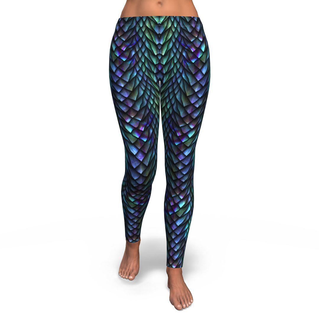 Blue Green Egg Skin Dragon Pattern Print Pattern Women Leggings-grizzshop