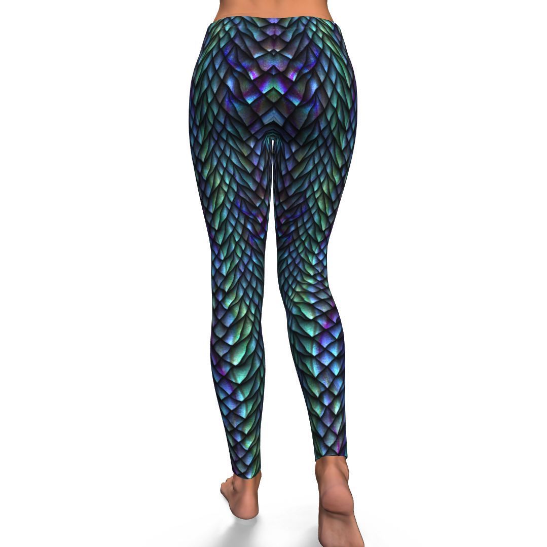 Blue Green Egg Skin Dragon Pattern Print Pattern Women Leggings-grizzshop