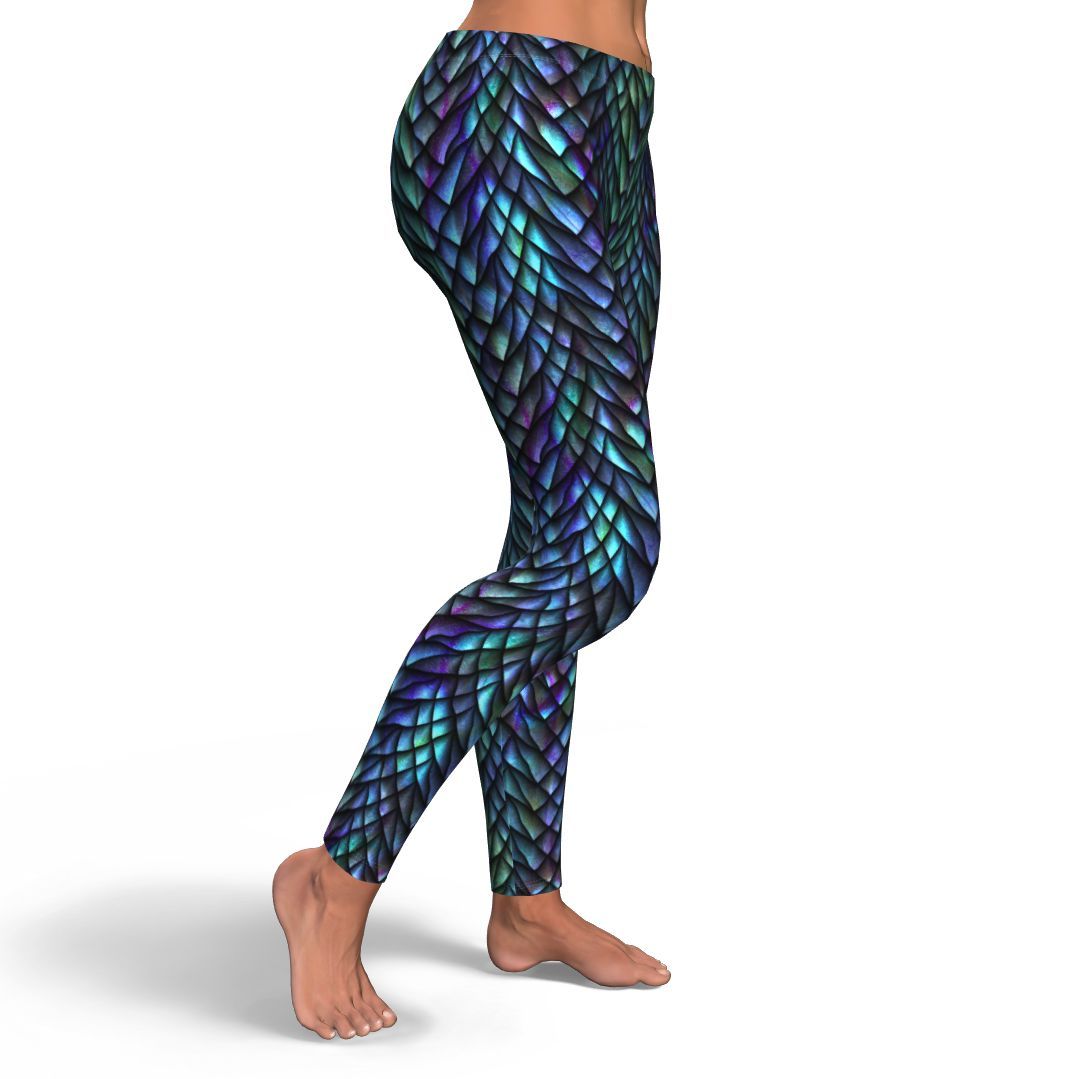 Blue Green Egg Skin Dragon Pattern Print Pattern Women Leggings-grizzshop