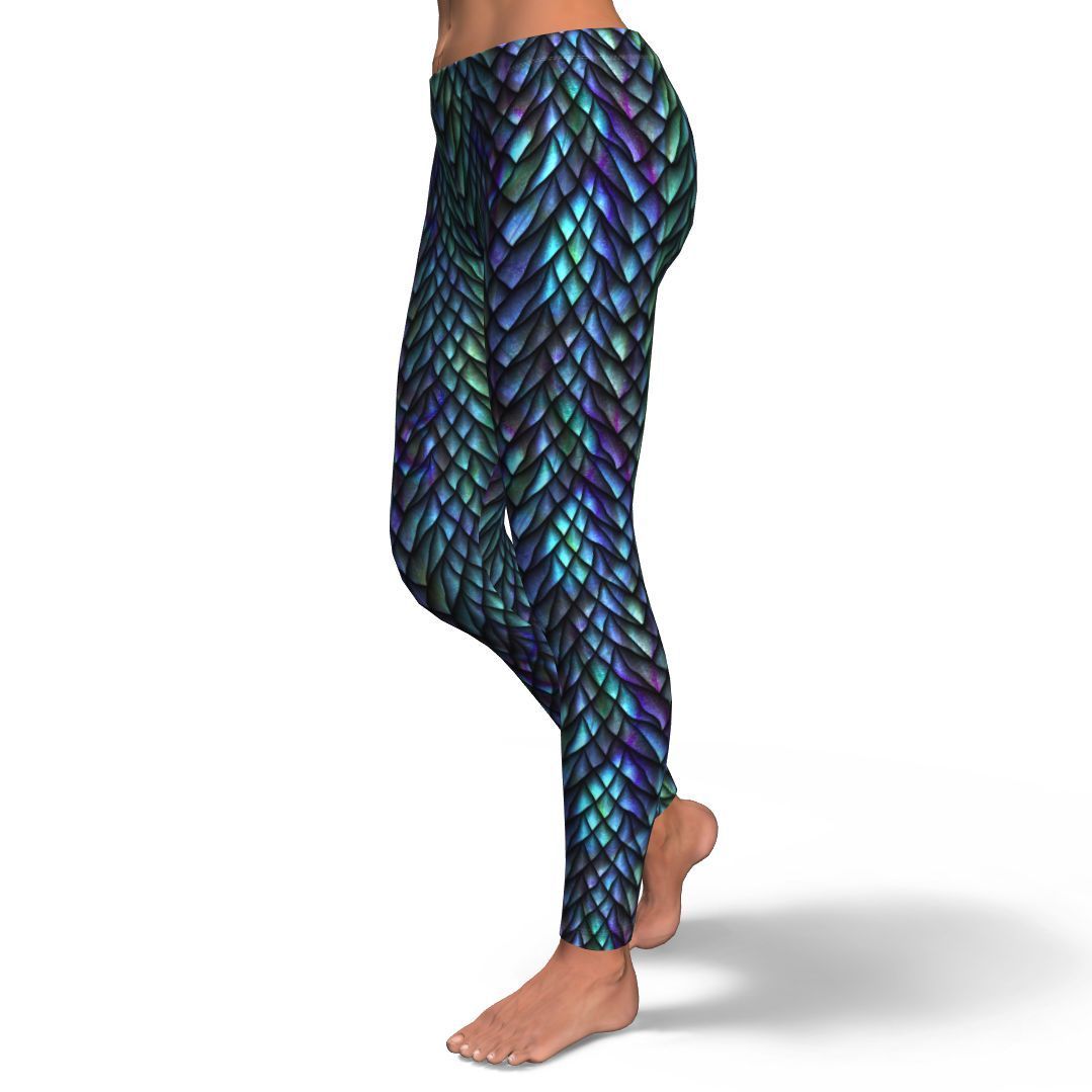 Blue Green Egg Skin Dragon Pattern Print Pattern Women Leggings-grizzshop